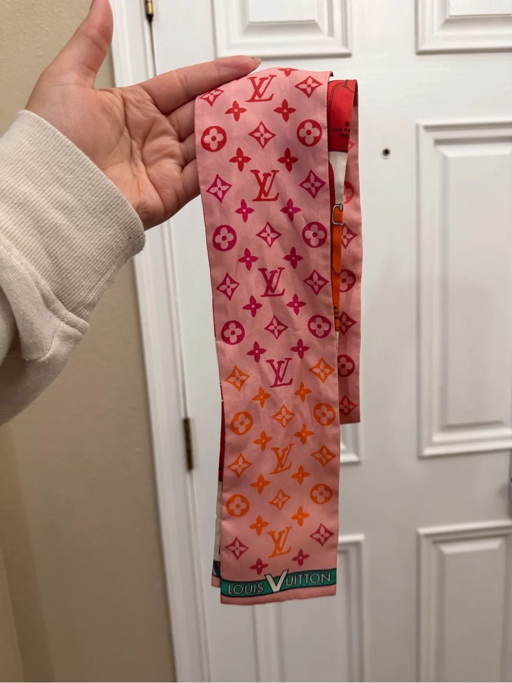 Louis Vuitton Pink and Red Monogram Silk Twilly
